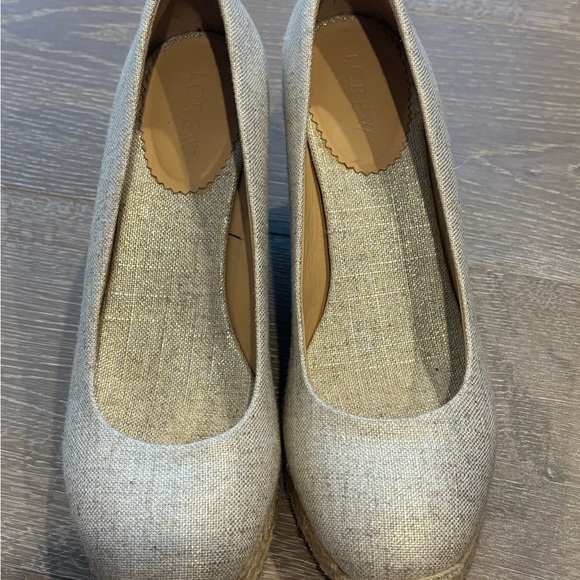 J. Crew Cream Gold Espadrille Wedges 8 Like New! - Picture 3 of 7